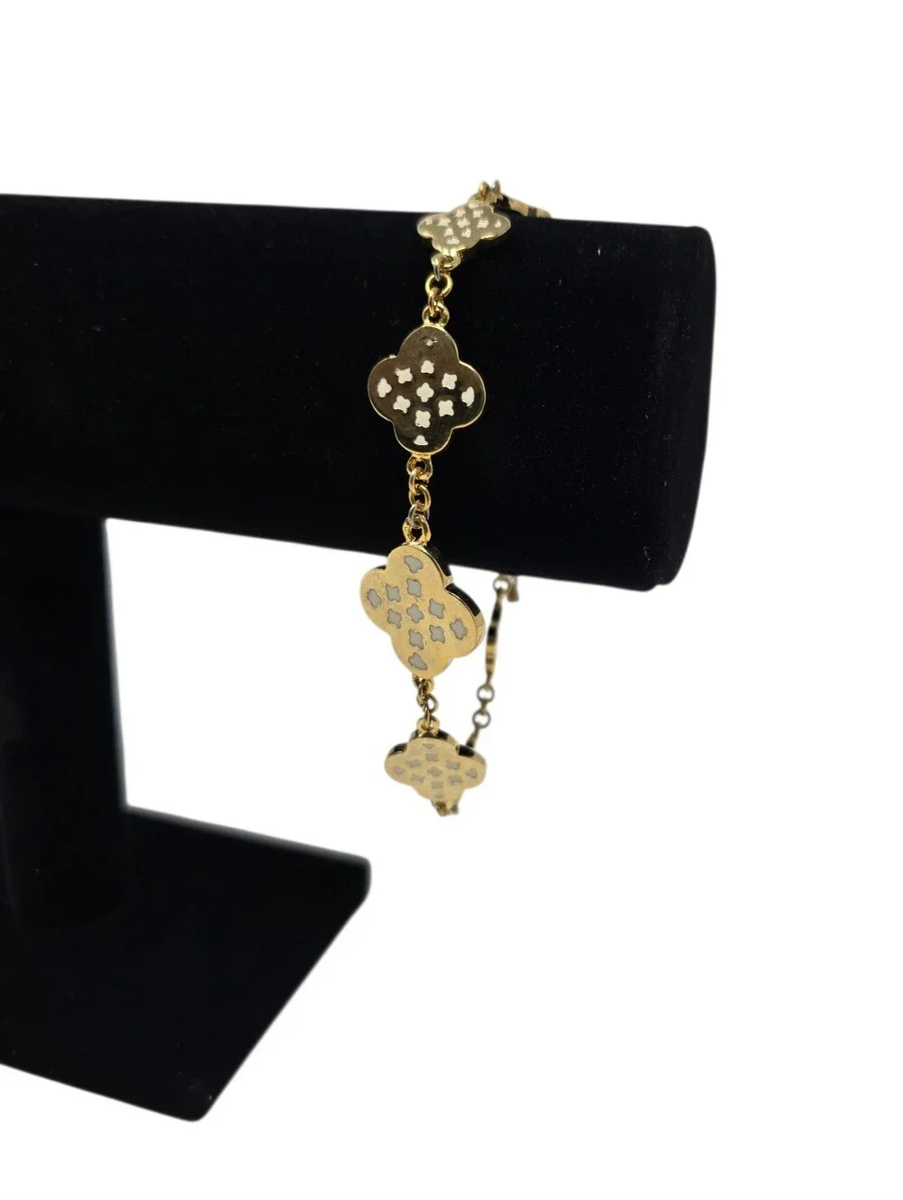 Gold Tone Station Bracelet Clover Charms